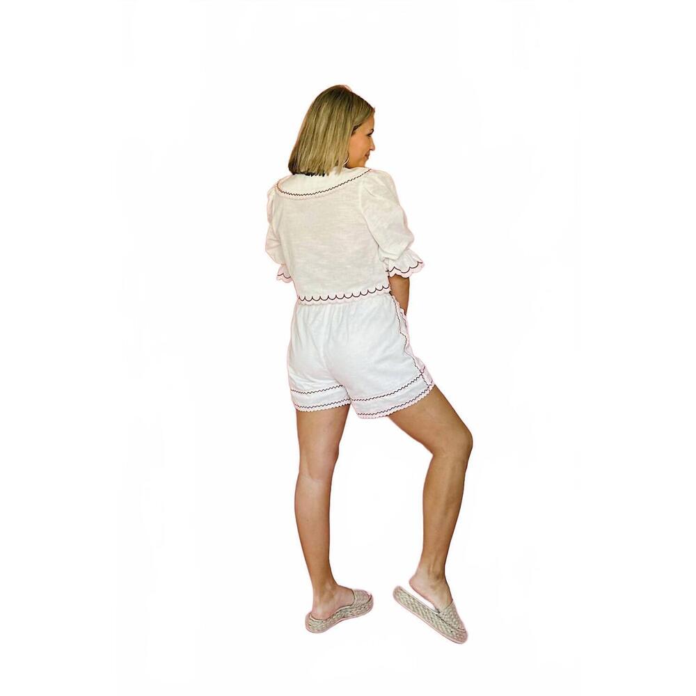 NEW MABLE millie scallop top and short set in white/red - Picture 3 of 5